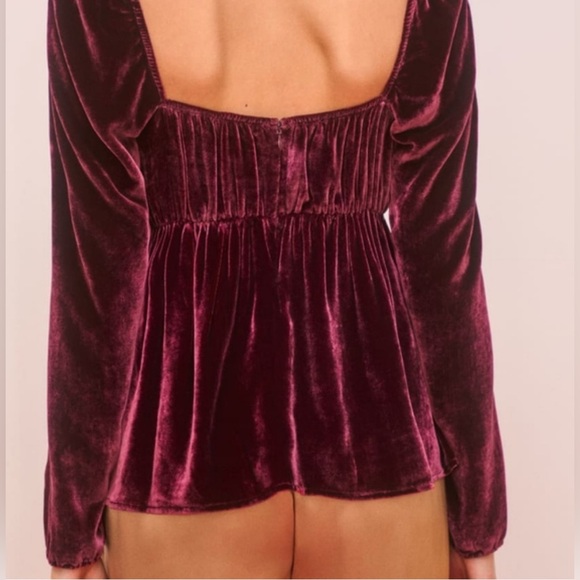 Reformation Roy Square Neck Velvet Babydoll Top Burgundy Red Size 8 - Picture 4 of 11